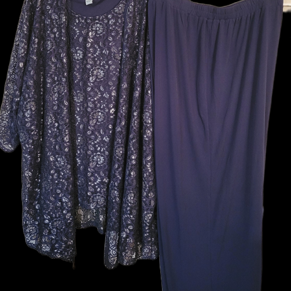 Catherines Navy Lace Top and Pant 3 Piece Set